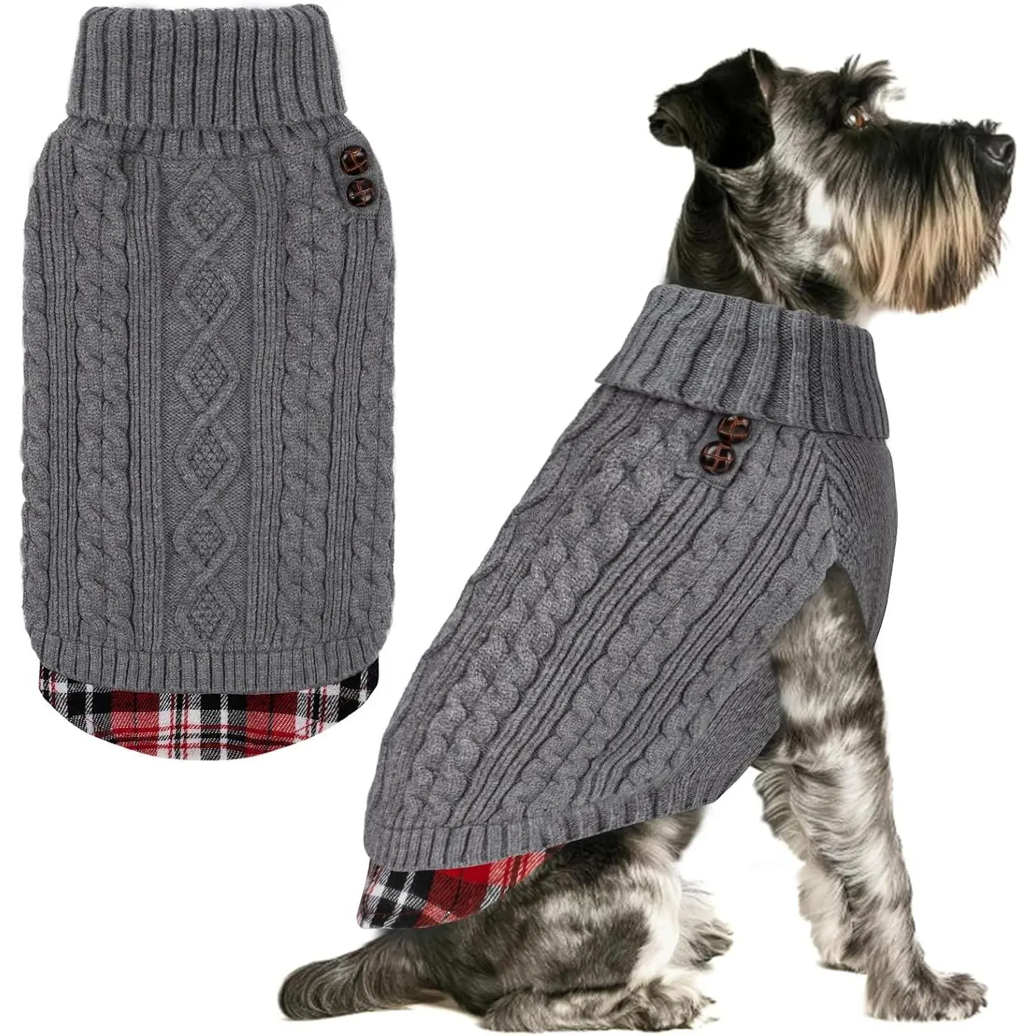Dog Sweater Soft Pullover Dog Sweaters for Small Dogs Male Warm Turtleneck Small Dogs Sweater with Gingham Patchwork Stretchy Knitwear Cat Clothes Comfy Pet Coat for Fall Winter Cold Weather