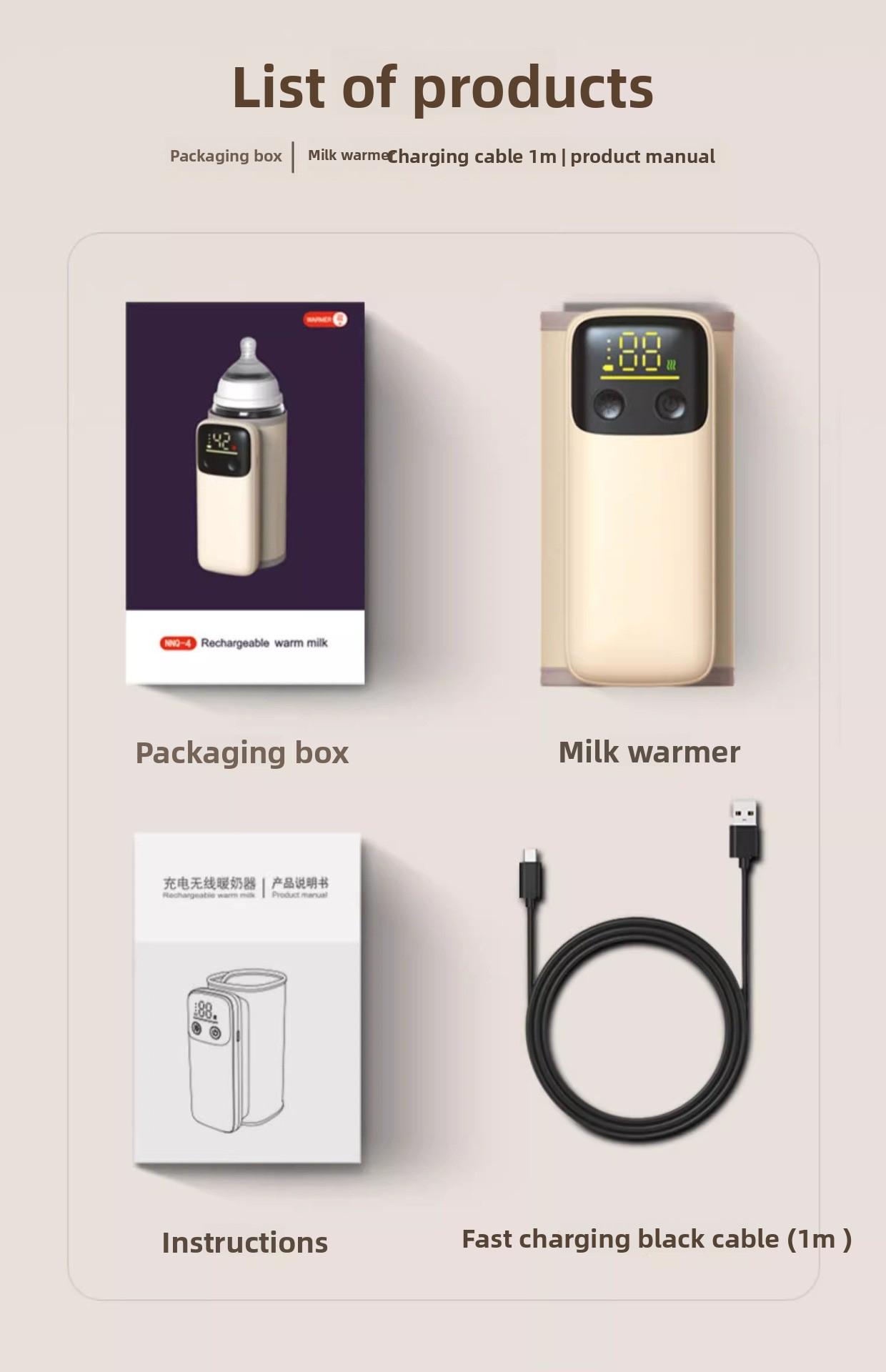 Baby bottle insulation cover with battery storage, portable for outdoor use, waterless heating, wireless constant temperature, rechargeable milk warmer