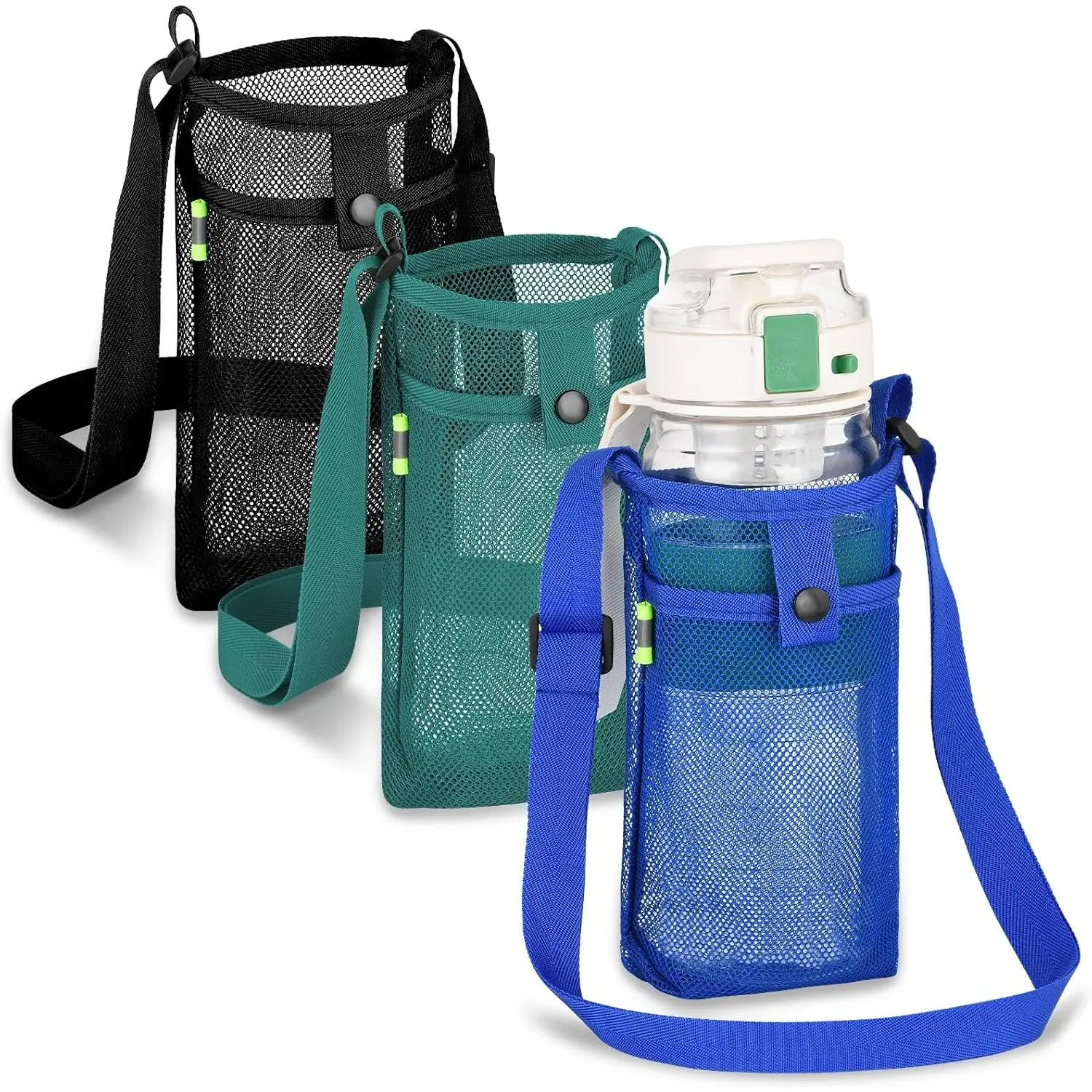 3 count Water Bottle Holder with Strap, Mesh Water Bottle Carrier for Walking | Mesh Bag Carrier, Adjustable , For Travelling