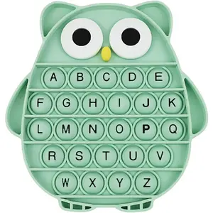 Push Pop Bubble Fidget Sensory Toy, Silicone Stress Relief Popping Toy, ABC Alphabet Owl Shaped Educational Learning Tools for Toddlers Kids Students (Black Letters-Green)