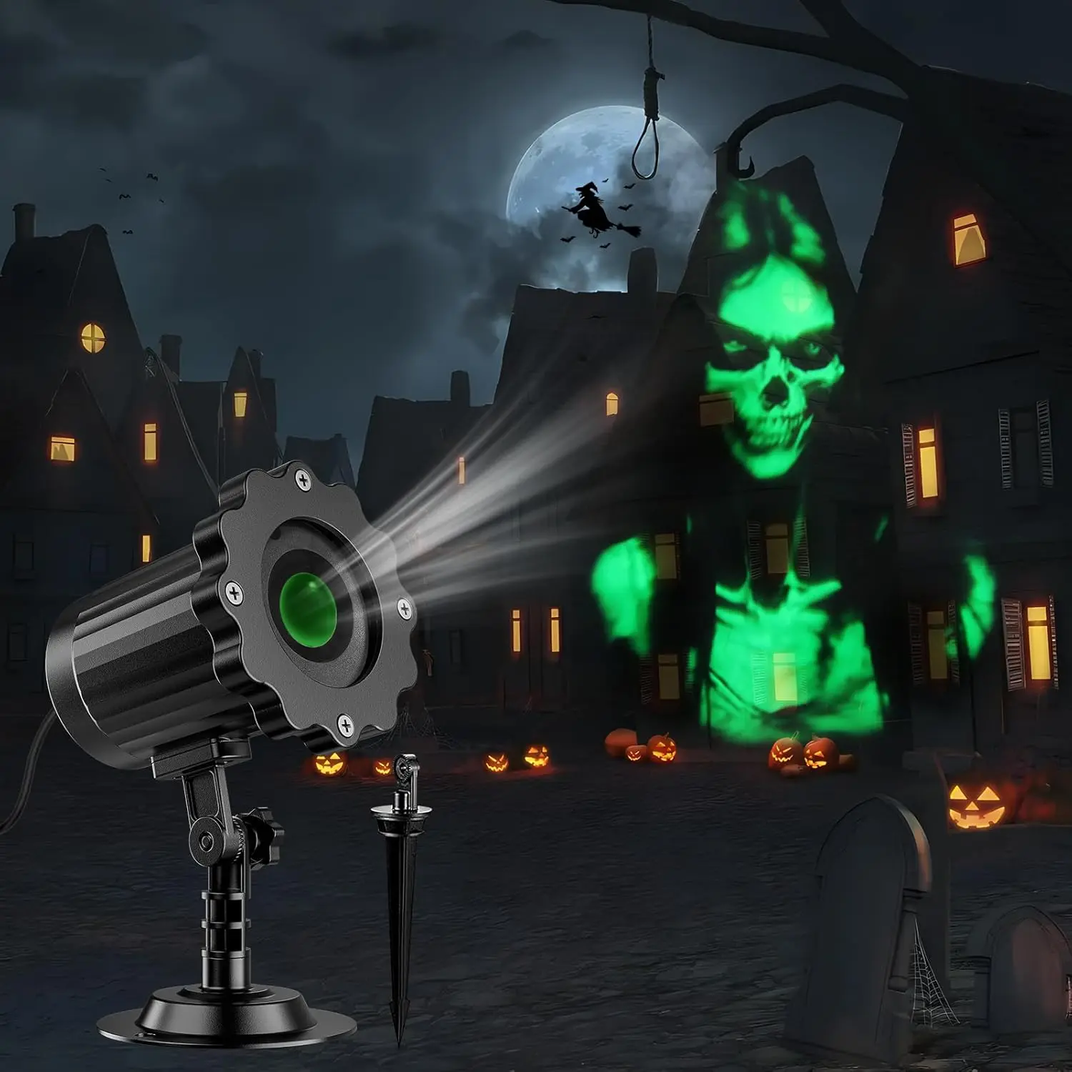 Halloween Decorations Outdoor 2026 Upgraded 3D Dynamic Skull Ghost Projector Lights Clearer Skull HD Patterns Night Light for Home Window Wall Halloween Decor