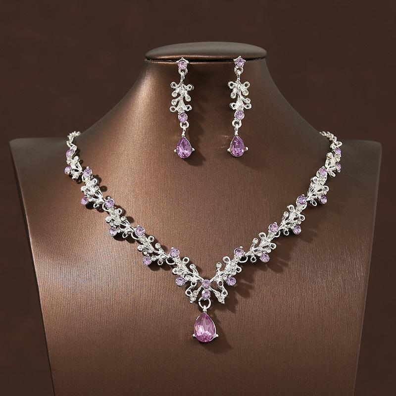 Vintage Emerald Green Teardrop Necklace Set, Women's Necklace & Earrings Set, Luxury Bridal Jewelry for Wedding & Banquet