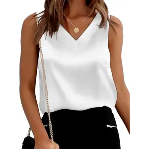 Silk Satin Tank Tops for Women V Neck Summer Tops Sleeveless Camisole Business Casual Outfits Work Blouses(Gift)