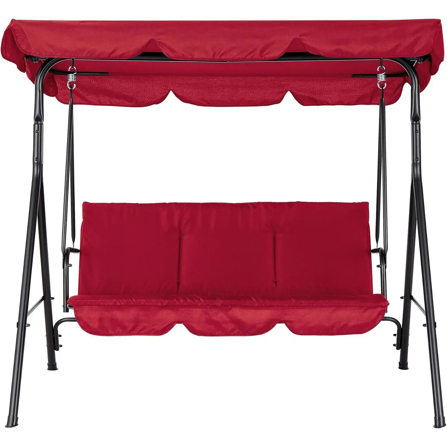 3-Seat Heavy-Duty Outdoor Metal Frame Stand-Alone Swing Chair - Adjustable Canopy for Garden, Lawn, Three-Seat