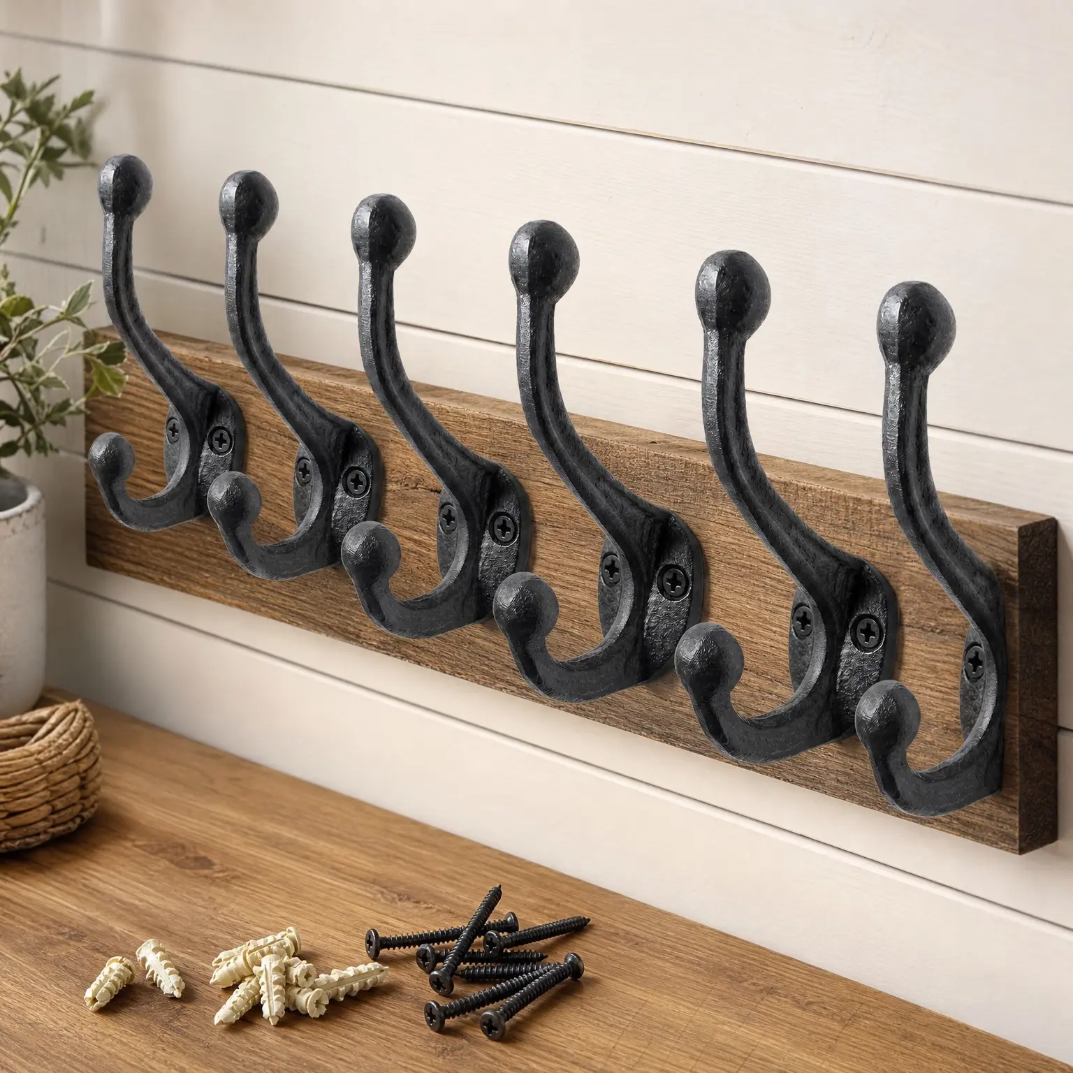 Rustic Cast Iron Coat Hooks 5 Pack Wall Mounted Farmhouse Decorative Hooks Vintage Hanging for Coats Bags Hats Towels Antique Black Includes HardwareGift