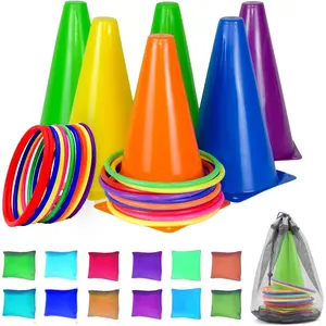 31 Pcs. Plastic Cones and Rings Games Ring Toss Games for Adults, Carnival Games for Kids, Bean Bag for Kids Games Birthday Party, Yard Game, Sports & Outdoor Game for Family Partyfidget toys