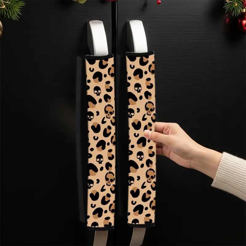 2pcs Leopard Skull Pattern Refrigerator Handle Decor, Halloween Kitchen Decoration, Gothic Style, Dark Home Decor Accessory