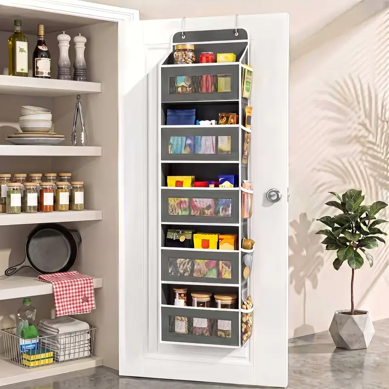 Don't waste that tiny door space! 5-tier hanging bag stores diapers, towels, snacks, magazines. No-drill, fits any door. 600D canvas outlasts plastic. Take it when moving. #1 space saver for small homes!