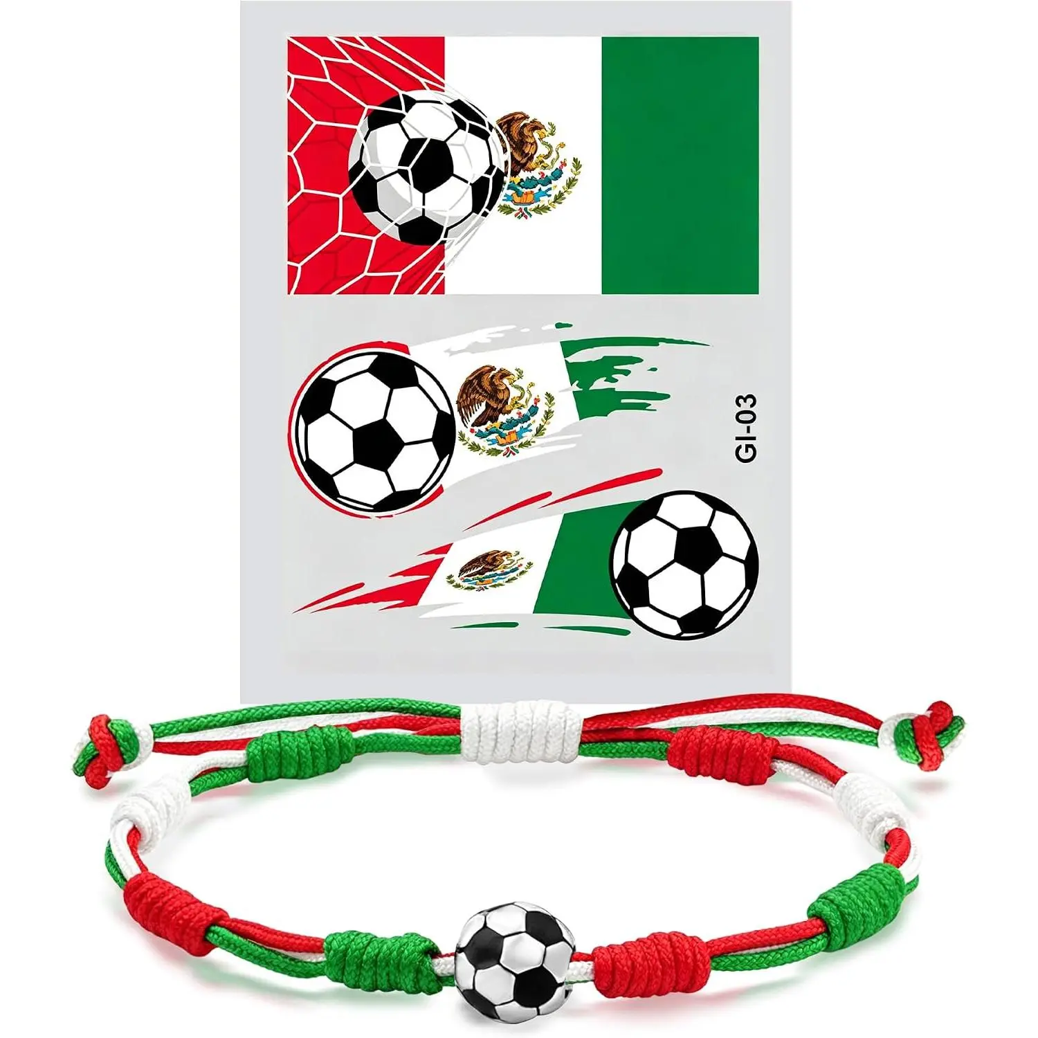 Soccer Gifts for Boys, Soccer Bracelets with Stickers as World Soccor  Cup , Adjustable Mexico  Socer Jersey Accessories as  Gifts Patriotic  for Fans Players Team