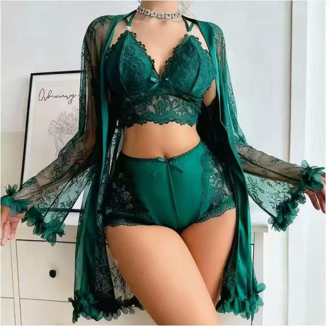 Product Name: Women's 3-Piece Lace Chemise Nightwear Set Description: Experience elegance and comfort with this romantic sleepwear ensemble, perfect for relaxing evenings at home. The set offers a stylish and cozy option for your nightly routine. Key Feat