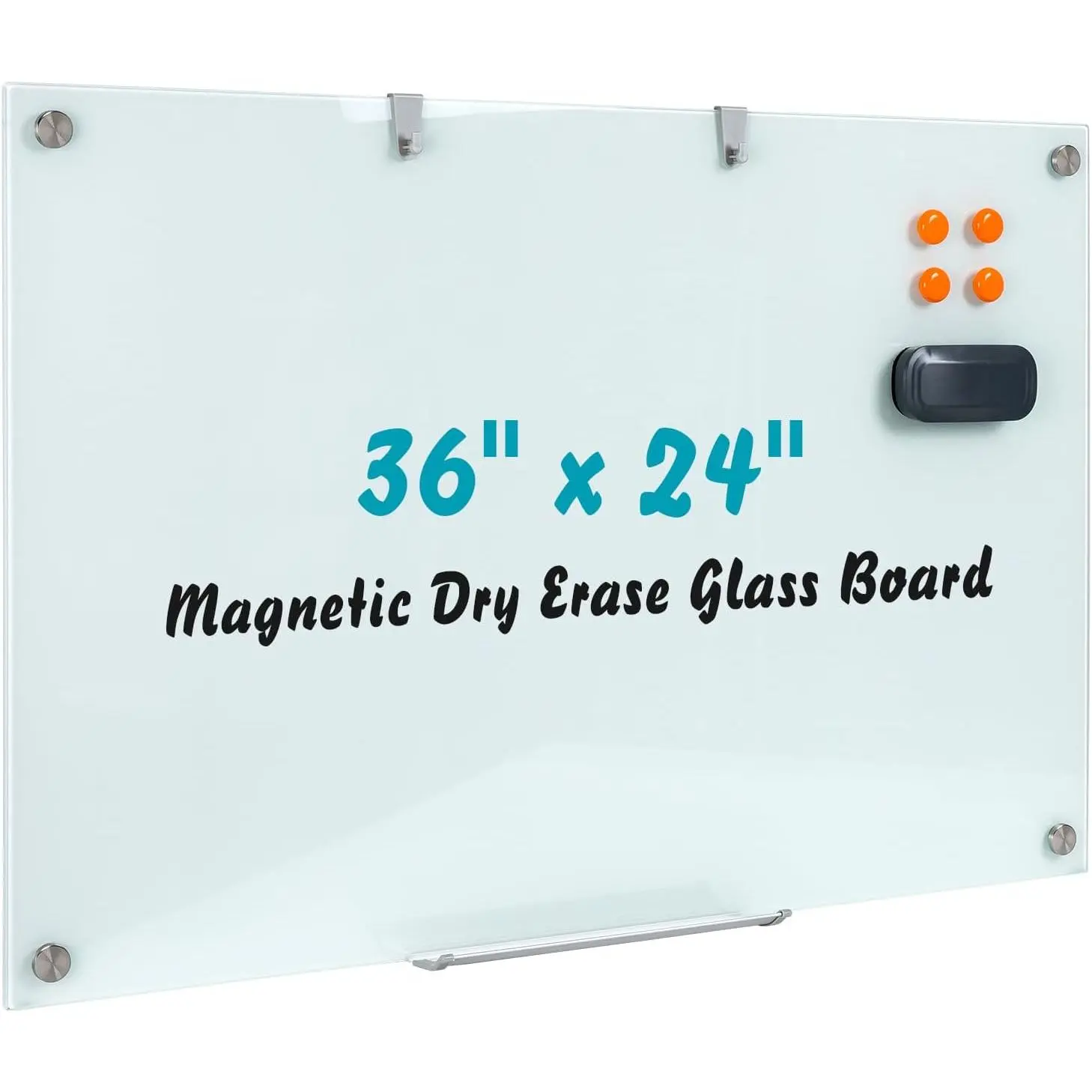 Glass Dry Erase Board, 36 x 24 Inches  Glass Whiteboard | Wall Mount, 3' x 2' Frameless Glass Board for Office, , School