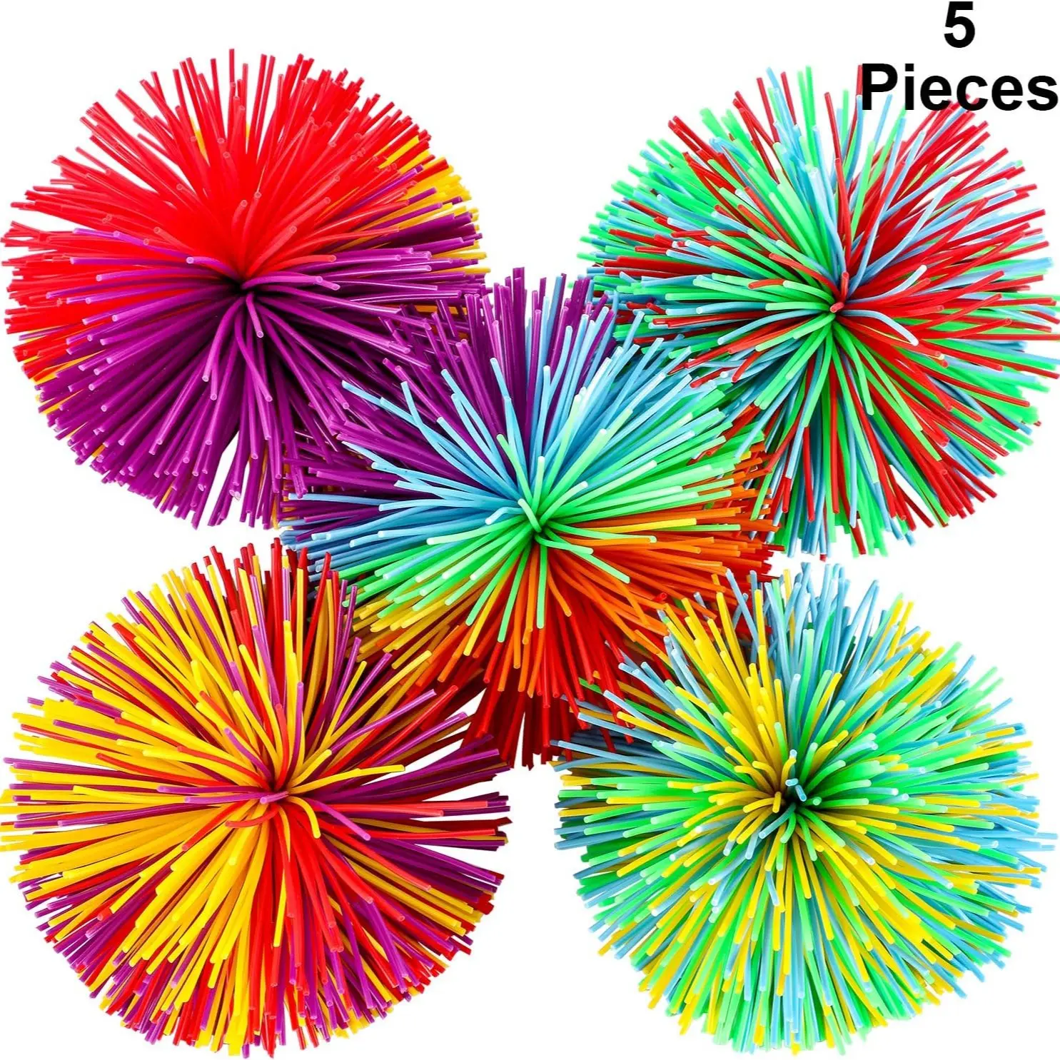 5 Pcs Sensory Fidget Stringy Balls, Multicolor Soft Rubber Bouncy Stress Balls, Pull Stretch Elastic Ball Toy, Rainbow Fidget Party Favors, Stress Relief Fidgets
