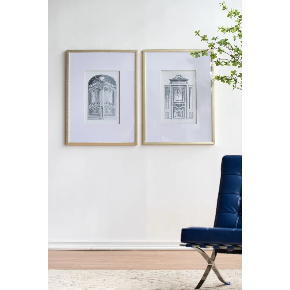 Set of 2 Fake Pencil Architectual Wall Art, Wall Decor Accent, 24" x 32"