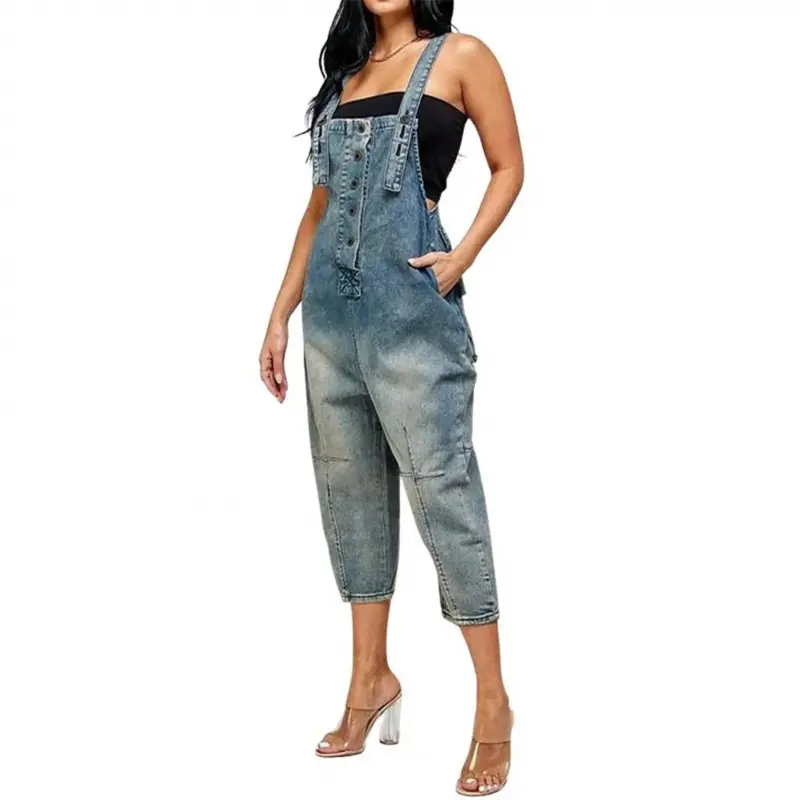 Women's Casual Loose Denim Overalls Harem Jeans Cropped Pants Overalls