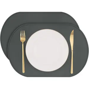 Silicone Placemat Set of 2, Heat Resistant Placemats for Dinning Table, Reusable Portable Kids Baby Placemats, Waterproof Stain-Proof Toddler Food Mats, Easy to Clean Silicone Mat Oval Placemat