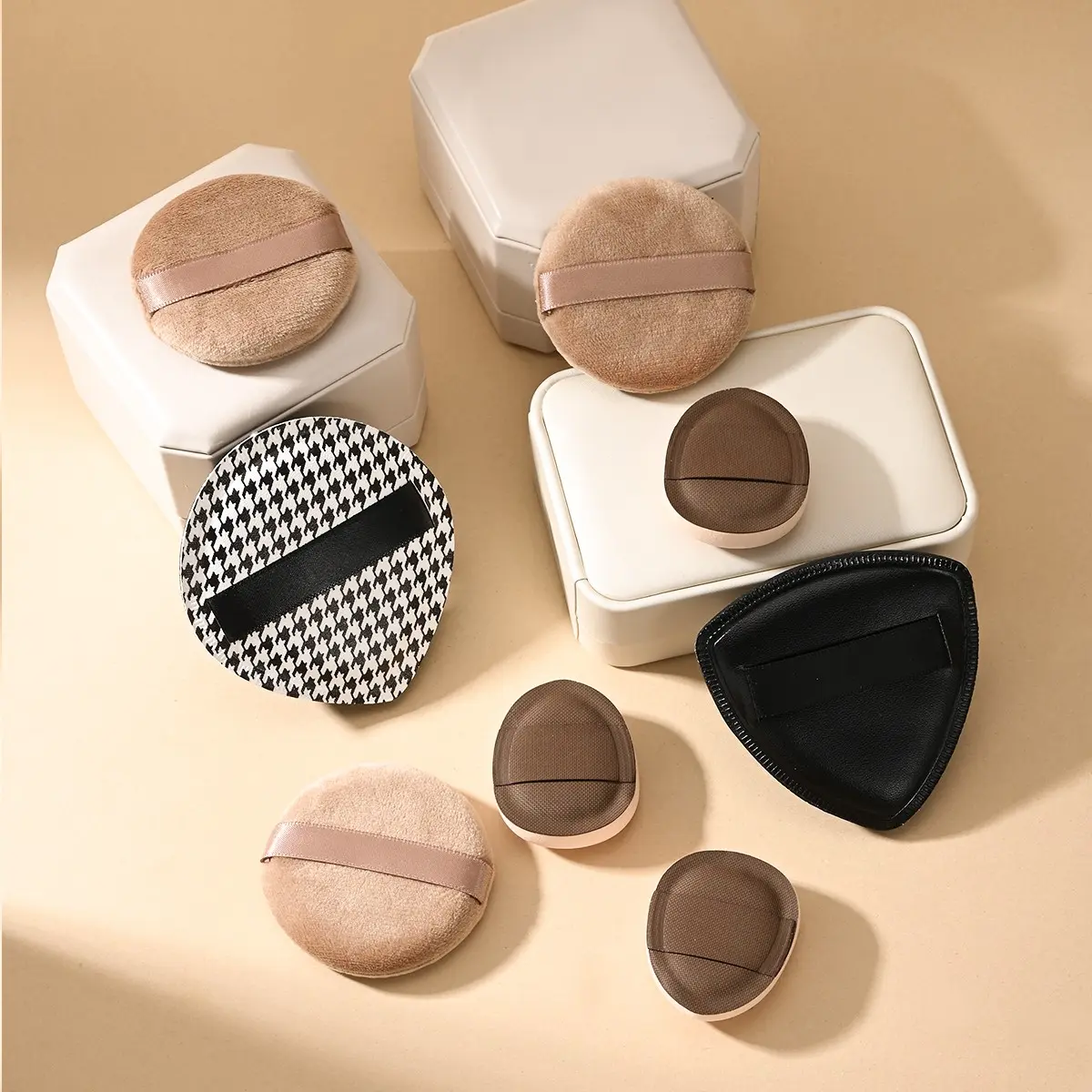 8pcs Makeup Sponge Set, Velvet Loose Powder Sponges, Thumb Sponges, Leather Foundation Sponges, Wet and Dry Use, Home or Professional Use