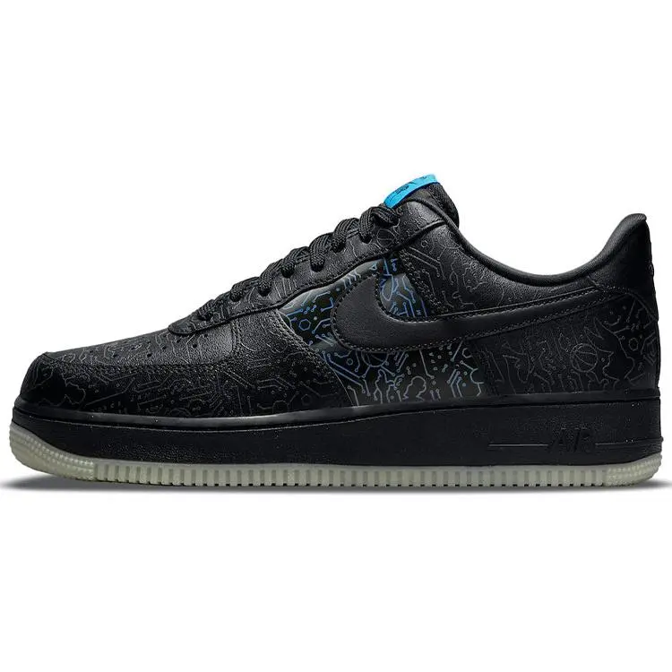 Nike Air Force 1 Space Jam '07 Low-Top Basketball Sneakers for Men – Black and Blue Computer Chip Design Verifiable, with credentials and supporting global authentication