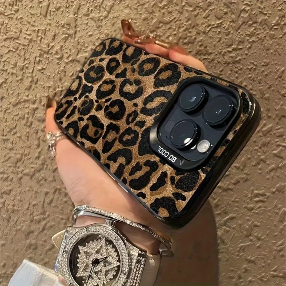 Phone Case - 1pc Brown Large Block Leopard Pattern White Black Energetic Case Black Phone Case Protective Cover Large Hole Phone Suitable for Iphone 16 15 14 13 12 11Pro Max X Xr Xs Max 14Plus 15Plus 12Mini 13Mini 14Promax 13Promax 15Pro Series Phon