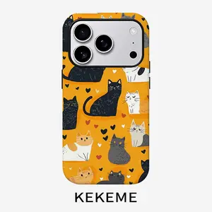 Black and white cat creative pattern, stylish and unique 2-in-1 mobile phone case, durable and anti-drop, suitable for iPhone 17 16 15 14 13 12 11 Plus Pro Max Air, Samsung Galaxy S series and A series, gifts for relatives and friends