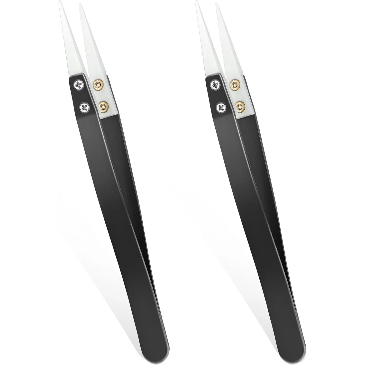 2pcs Stainless Steel Ceramic Precision Tweezers for Electronics Non-Conductive Anti Static High Temperature Resistant Fine Point Tweezers for Precision Electrical Operation Black