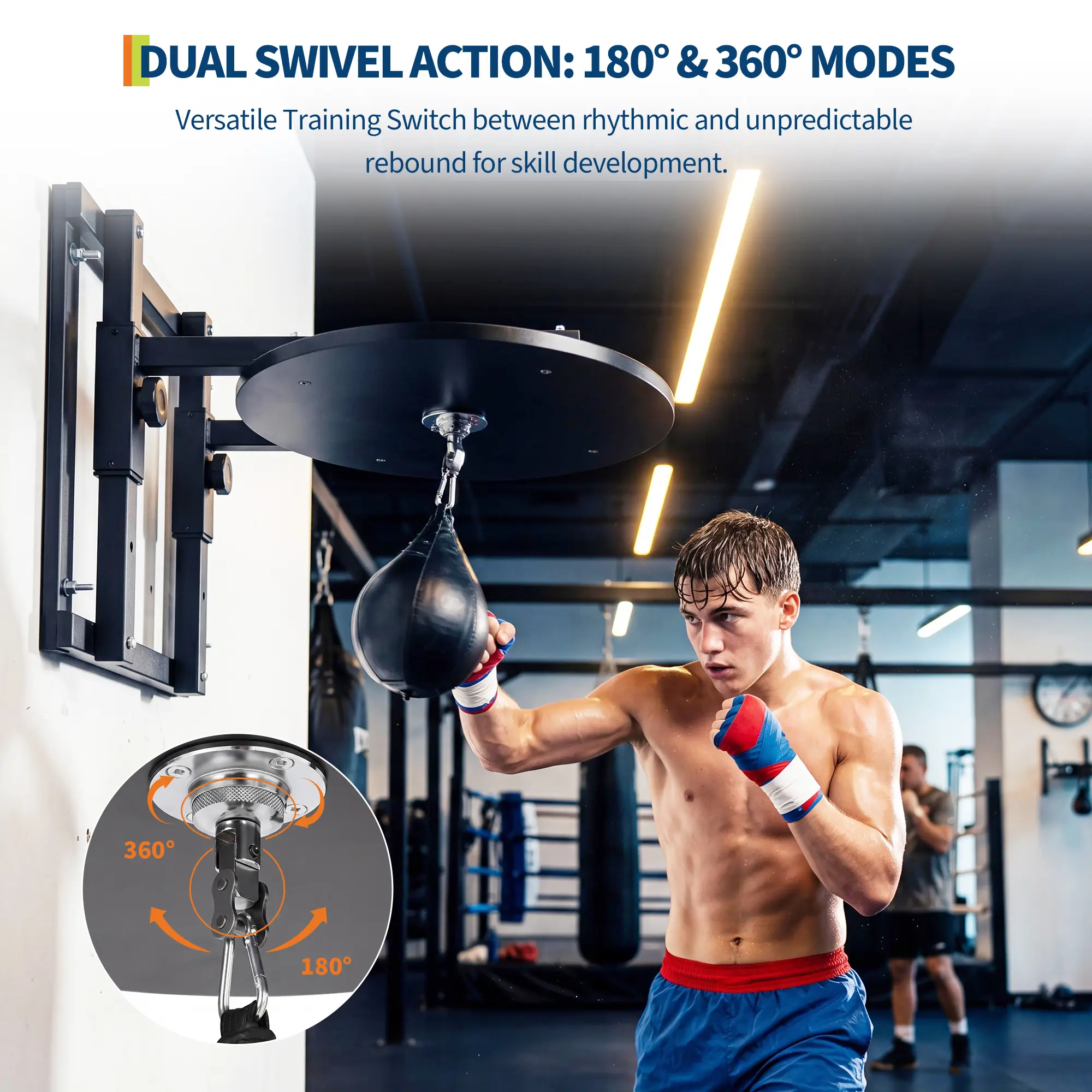 Unisex 24-in Boxing Speed Bag Platform Kit - Adjustable Height, 360° Swivels Wall Mount Stand, Includes Speed Bag & Air Pump for Precision Training