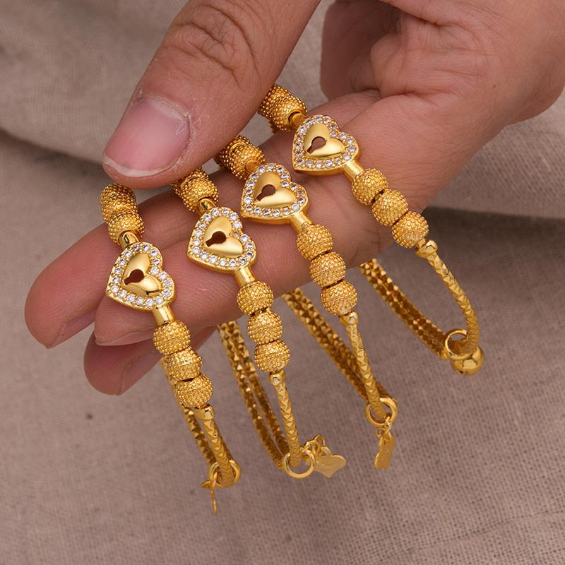 Annayoyo Baby Boys Bangles Gold Color Jewelry Bangles Ethiopian Child Girls  Dubai Bracelet Party wedding Gifts