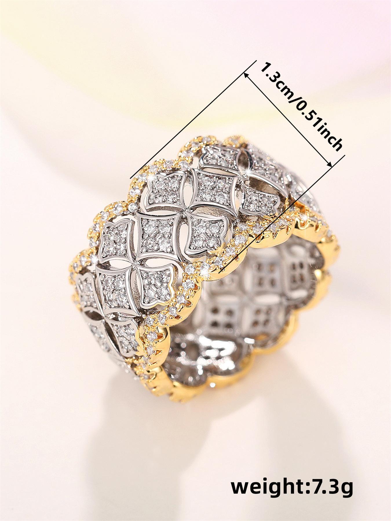 Women's Elegant Rhinestone Decor Hollow Out Design Engagement Ring, Fashion Engagement Rings, Trendy Luxury Promise Ring for Women & Girls, Fashion Vintage Jewelry As Gift for Daily & Party Decor