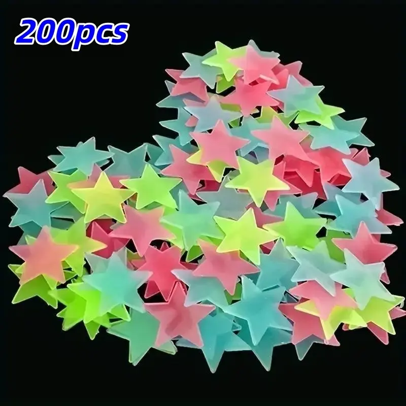 200pcs Glow-In-The-Dark Star Stickers, Reusable Plastic Wall Decals, Home Decor, Festival Decor, Kids Room, Living Room