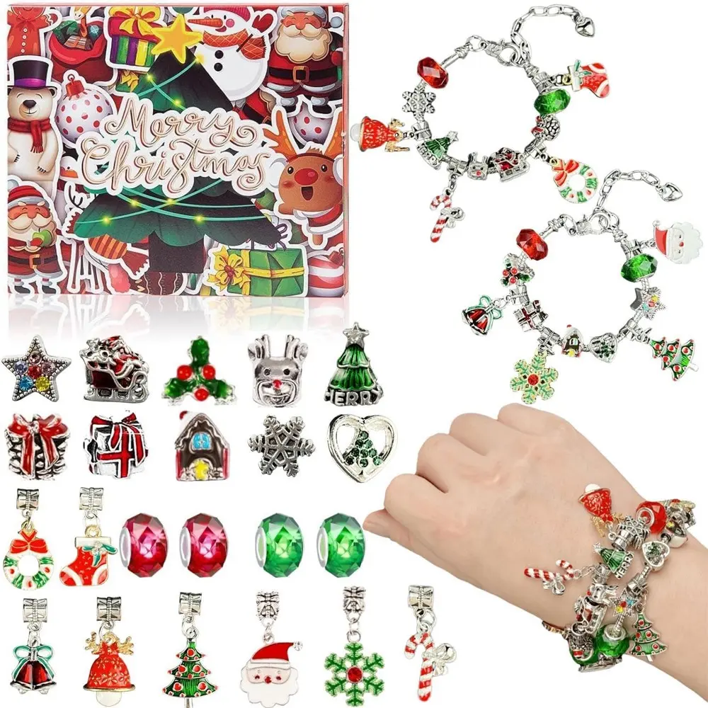2026 Christmas Advent Calendar Bracelets 24 Days Xmas Countdown DIY Jewelry Making Kit With 22 Charm Beads 2 Bracelets Advent Calendars Gift Set For Women Jewelry Making Supplies