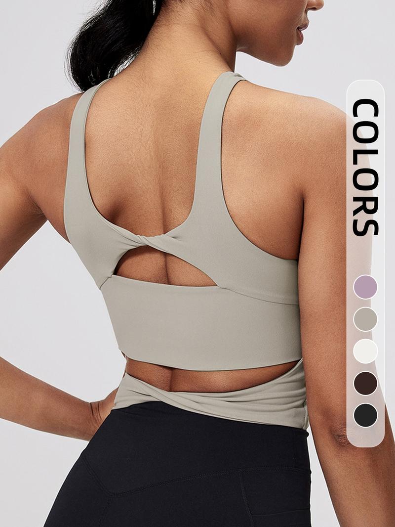 Women's Solid Color Racer Back Sports Bra, Breathable Comfortable Sports Bra, Ladies Sportswear for Yoga Gym Workout