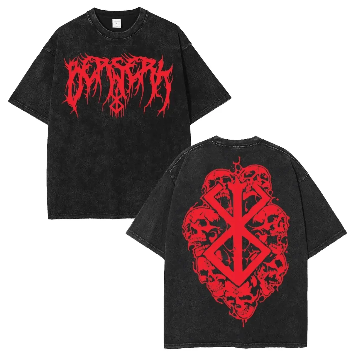 Unisex Vintage Washed Berserk Brand of Sacrifice Graphic T Shirt Oversized Anime Manga Print Cotton Tee Men Women Casual Streetwear Harajuku Y2K Short Sleeve Tops Breathable Loose Fit Shirts For Daily Vacation Outdoor Wear