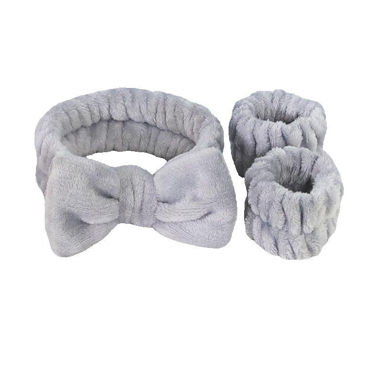 Cute Facial Washing Accessories for Women & Girls, 1 Count Bowknot Decor Headband & 2 Counts Wrist Bands, Soft Face Washing Band for Daily Use, Skincare Tools