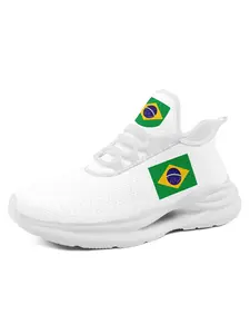 Men's Brazil 2026 Soccer National Flag Print White Lace-Up Low Top Sports Shoes, Classic Lightweight Sneakers, Comfortable Running Shoes, Walking Shoes, Casual Shoes, Perfect for Match Days, Fan Events, Breathable Plus Size