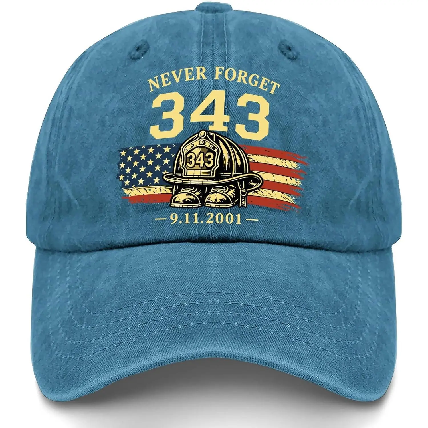 Women's Never Forget 343 Memorial Cap - 9/11 25th Anniversary Remembrance Hat with Adjustable Buckle, Memorial Print, for Casual Wear, Remembrance Day