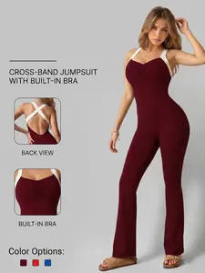 Women's Colorblock Backless Yoga Suit, Sleeveless Ballet Style Jumpsuit, Long Pants Fitness Training, Gym and Home Comfort, Yoga Jumpsuits, All Season Activewear, Sporty Jumpsuit, Workout Jumpsuits