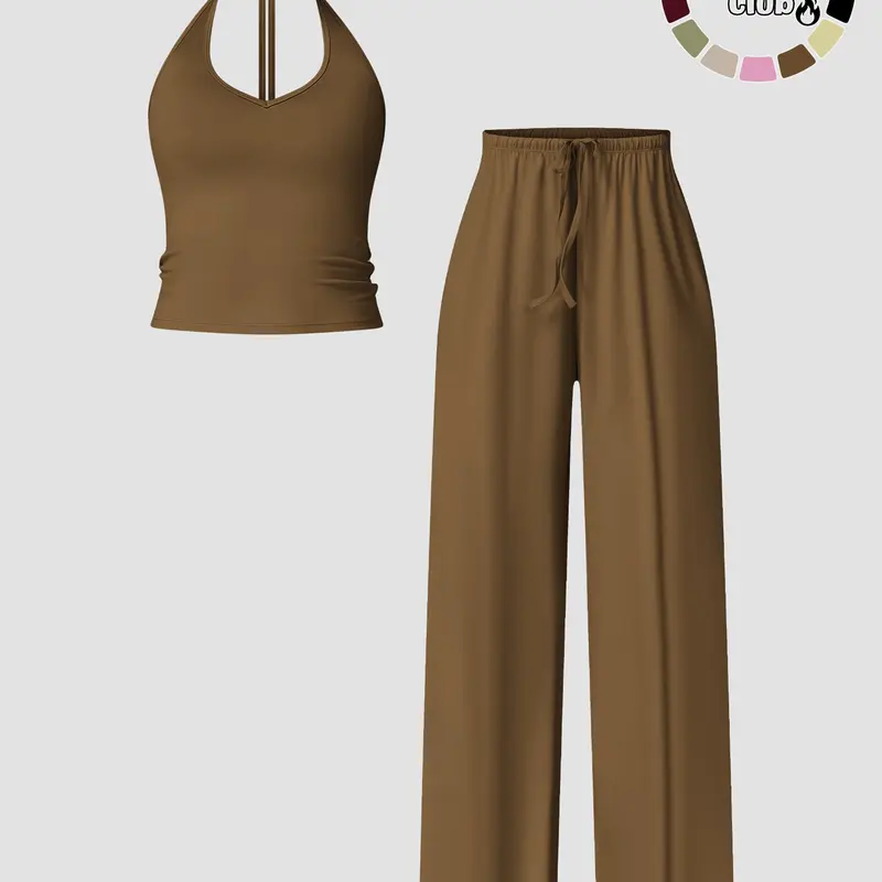 Women's Quick-Dry Sports Tank Top, Casual High-Waisted Bell Bottoms, Comfortable Sporty, All-Season Plain Style, Casual Sportswear Set, Casual Sportswear Outfit #GLOBAL PICKS