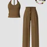 Women's Quick-Dry Sports Tank Top, Casual High-Waisted Bell Bottoms, Comfortable Sporty, All-Season Plain Style, Casual Sportswear Set, Casual Sportswear Outfit #GLOBAL PICKS