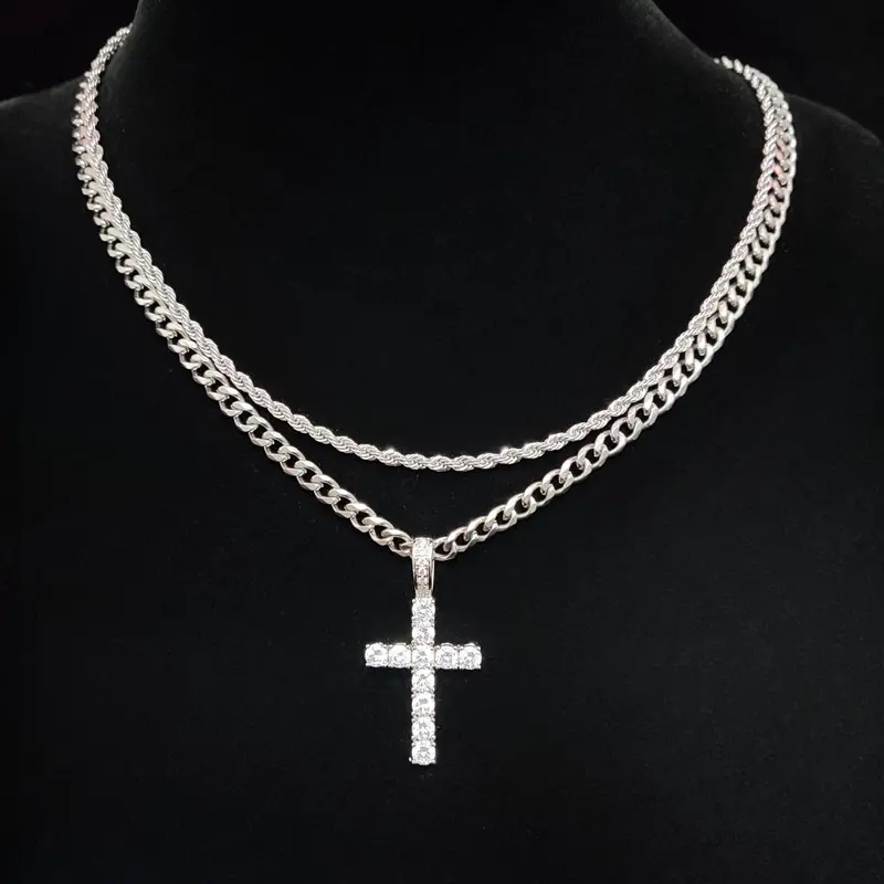 【Black Friday】Hip Hop Twist Chain Necklace & Rhinestone Cross Pendant Necklace for Daily Wear, Stainless Steel Jewelry for Men & Women, Classic Ideal Gift Jewelry #GLOBAL PICKS