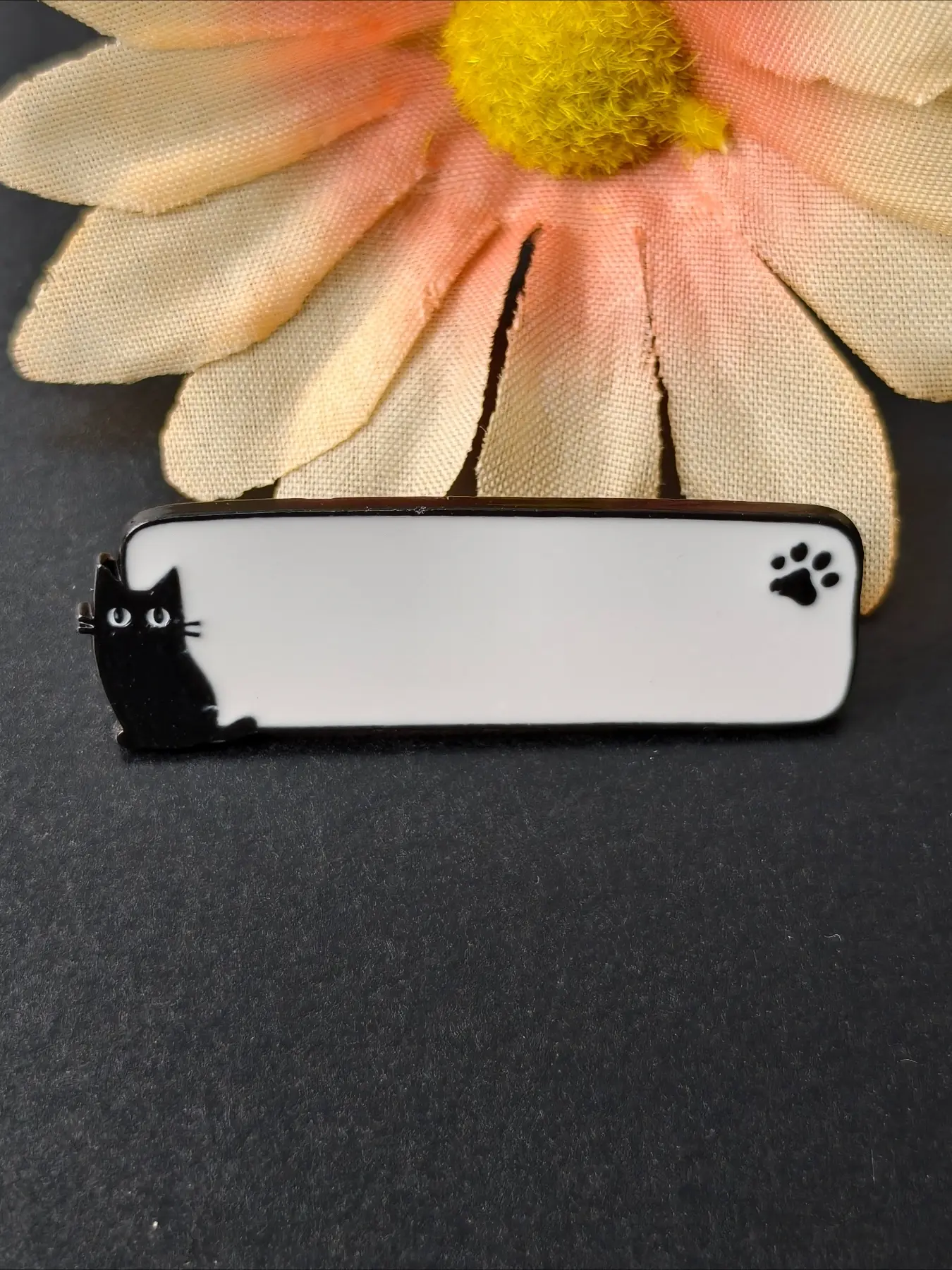 1pc Minimalist Black Cat Paw Print Enamel Pin, Simple Rectangle Kitten Silhouette Lapel Badge Brooch for Jacket Backpack Decor, Small Gift For Cat Lovers Girls