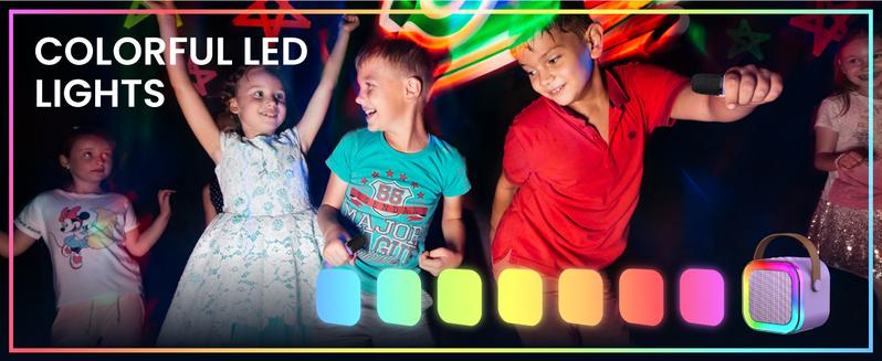 Mini Karaoke Machine for Kids & Adults Portable Bluetooth 5.0 Speaker with 2 Wireless Microphones 5 Sound Effects & Colorful Lights
