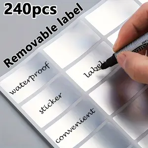 240 pieces of reusable waterproof and oil-resistant PET labels - removable temporary sticky notes, suitable for organizing storage boxes, moving, offices and homes, folder sample identification, multi-functional marking, easy to write on the surface
