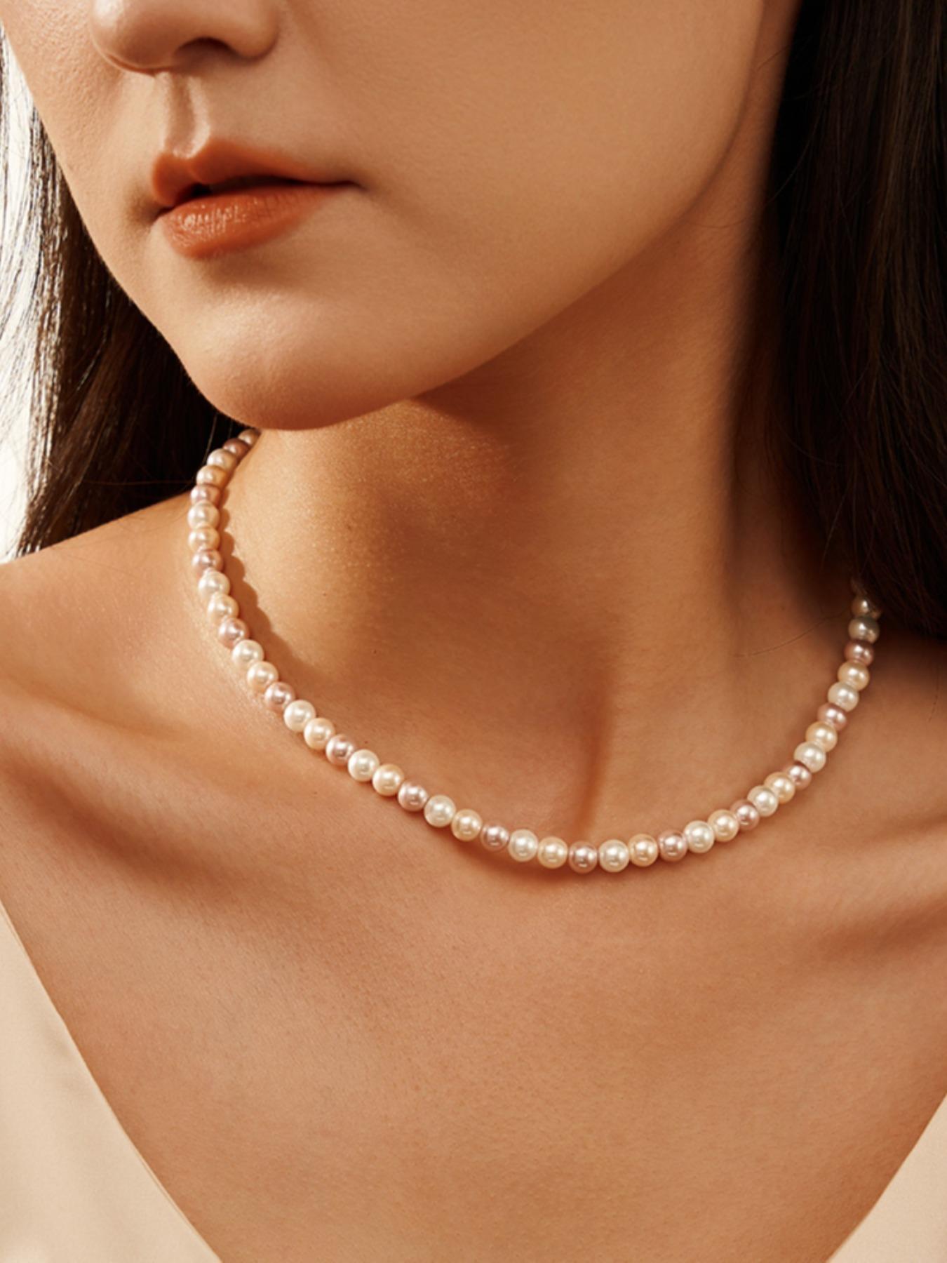 Vintage Mixed Color Shell Pearl Decorated Necklace with 925 Sterling Silver Chain, Fashion Jewelry Accessories for Women As Gift