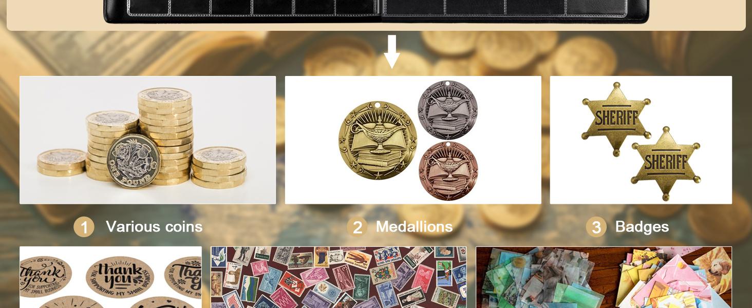 Coin Collection Supplies Holder Book for Collectors, 300 Pockets Coin Collection Organizer Storage Box Case Album for 20/25/ 27/30/ 38mm Coin (Earth pattern black)