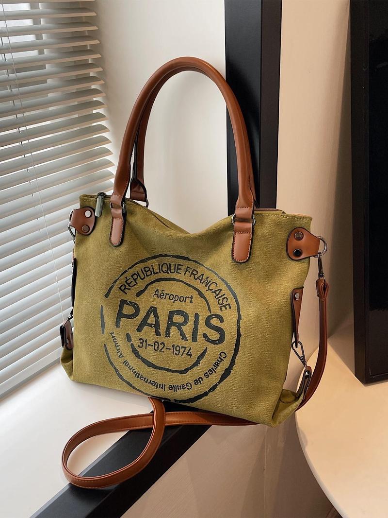 Fashionable Letter Print Handbag, Casual Pu Leather Zipper Shoulder Bag for Women, Casual Trendy Versatile High-quality Daily Commuting Bag, Girl Fashionable Shopping Bag, Fashionable Patterned Bag