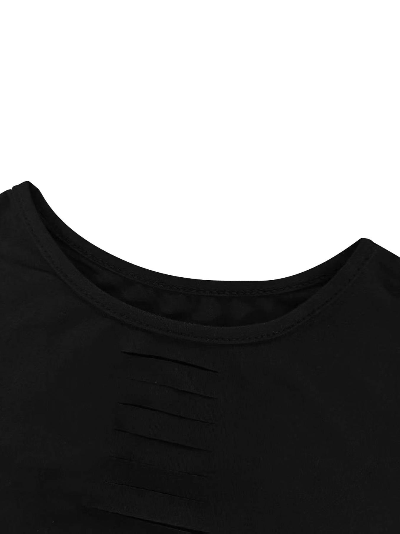 Women's Plain Hollow Out Round Neck Crop Tee, Casual Sexy Short Sleeve Crew Neck T-shirt for Summer, Fashion Women's Top for Daily Wear, Casual Fashionable Top, Womenswear