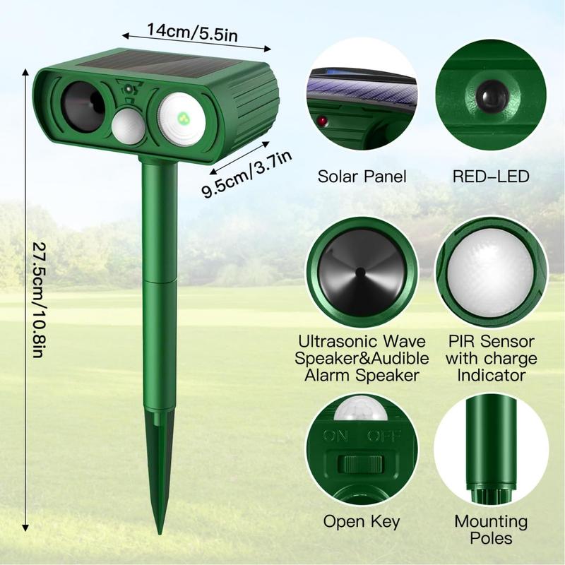 Solar Powered Ultrasonic Animal Repellent - Outdoor Safe Cat Repellent with Infrared Motion Sensor - Waterproof Deterrent to Scare Away Skunks, Rabbits, Raccoons, Snakes, Dogs, Bears, and Squirrels for Yards