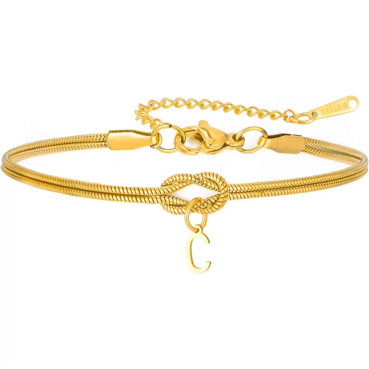 Initial Knot Bracelets for Women Infinity Knot Bracelet Love Knot Bracelets Trendy Letter A-Z Charm Bracelet Stainless Steel Dainty  Love  for Couples Anniversary Valentine‘s Day