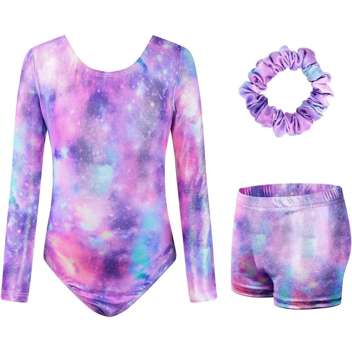Leotards for Girls Gymnastics, Long Sleeve Sparkly Dance Biketards with Shorts Ballet Tumbling Outfit for 3-12 Years