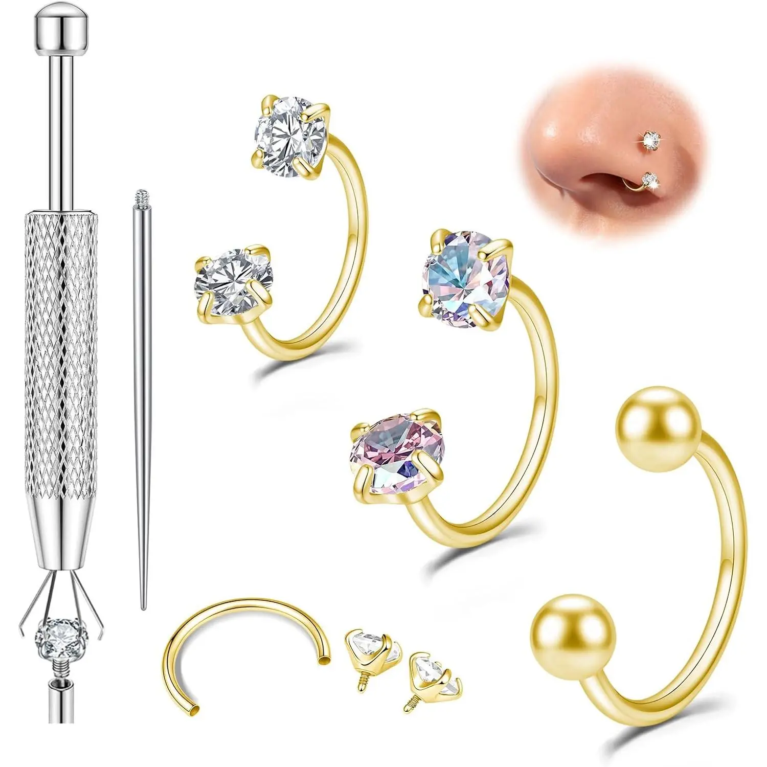 Titanium Horseshoe Nose Ring 20g,   Nose Rings Hoops with Double CZ   Septum Ring for Women Men, Small Cartilage Helix Tragus Daith Labret   7mm 8mm 9mm