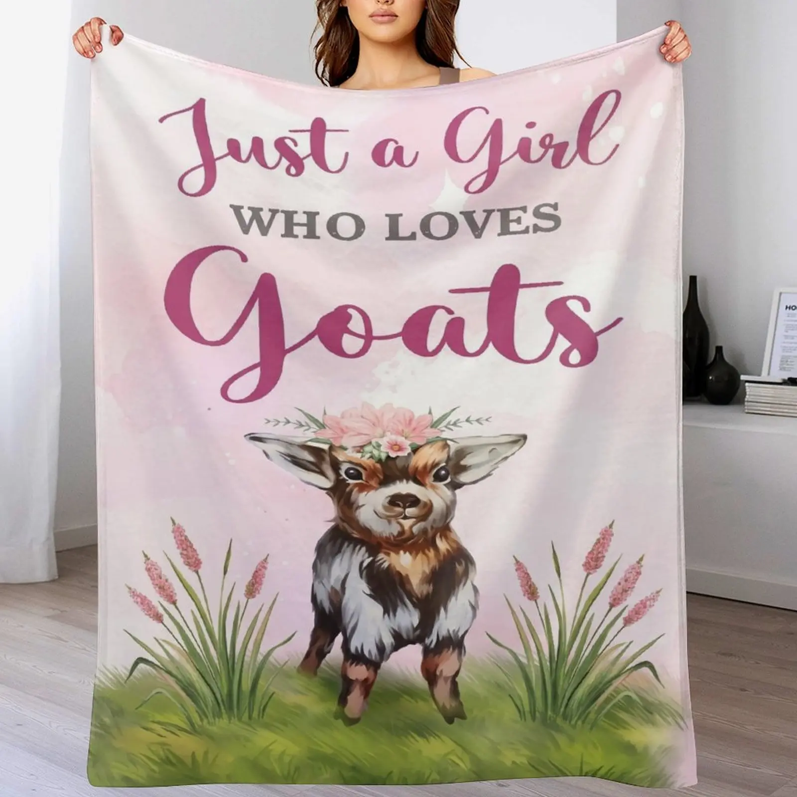 Just a Girl Who Loves Goats Floral Cottagecore Flannel Throw Blanket Cozy Warm Home Decor Couch Blanket Gift For Goat Lover Girls Birthday Housewarming,Vintage